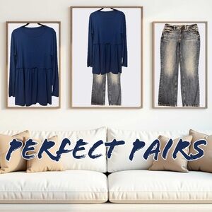 Bundle: Blue Flowy Top and Distressed Jeans